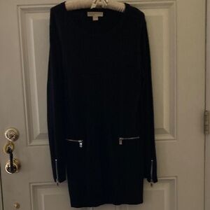 Michael Kors Black Sweater Dress/TunicZip Accents on Long Sleeves & Pockets/L
